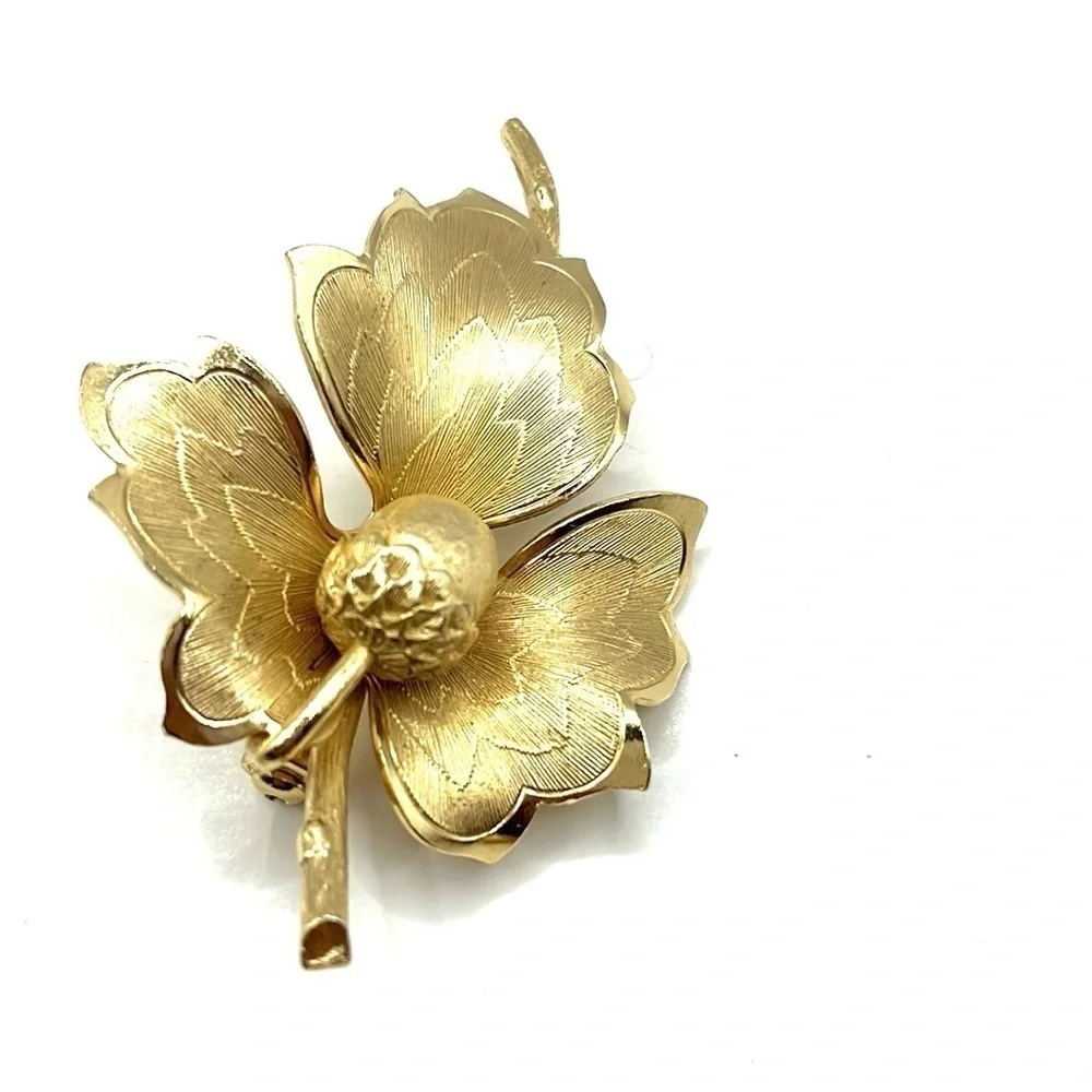 Vintage Brooches Roses Leaf Acorn Ribbon Pin Gold Tone Pins 3 VTG
